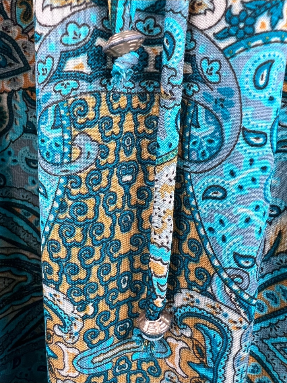 Anthropologie Boemo Teal Paisley Long Sleeve Tiered Maxi Dress - Size LP - Picture 5 of 7